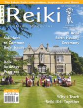 Reiki News Magazine Fall 2015 featuring people gathered on a lawn before a large stone manor.