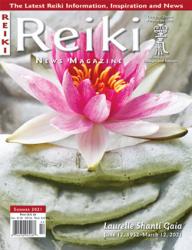 Reiki News Summer 2021 featuring a pink lotus flower on a stone surface.