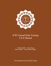 Brown “ICRT Animal Reiki Training I & II Manual” cover with a white original ICRT logo and authors listed beneath the title.