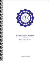 White spiral-bound book cover with blue ICRT logo and text reading “Reiki Master Manual, Including Advanced Reiki Training.”