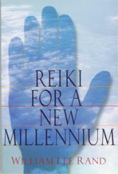 Book cover titled “Reiki for a New Millennium,” featuring a large translucent blue hand over a sky filled with soft clouds.